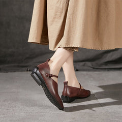 Zapatos Mary Jane planos con punta retro auténticos hechos a mano