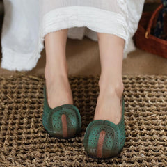 Handgemachte Hollow Out Sandalen Retro Loafers Grün/Braun
