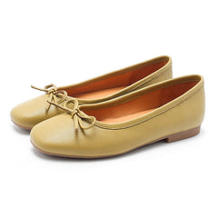 Bow-Detail Round Toe Vegetable Tanned Sheepskin Ballerina Shoes