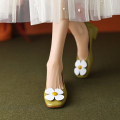 Square Toe Flat Slip on with Plumerias Handmade