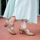Handmade Soft Brown Mary Jane Pumps Retro Original Design