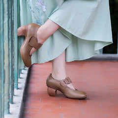 Handgemachte weiche braune Mary Jane Pumps Retro Original Design