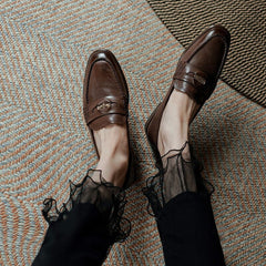 Retro Penny Loafers Square Toe Gold Münze dekorieren