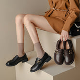 Retro Block Heel Loafers Round Toe with Double Buckle