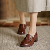 Round Toe 50mm Block Heel Penny Loafers