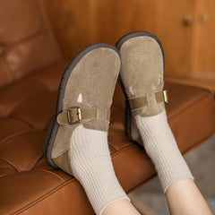 Buckle-fastening Soft Shoes Retro Suede Loafers