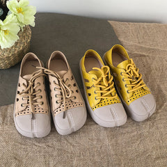 Handmade Loafers Mori Girl Shoes Split Toe Comfort Casual Flat Shoes Apricot/Coffee//Yellow