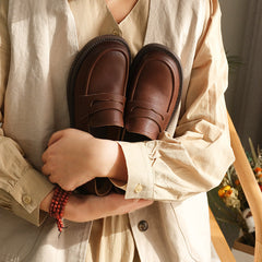 Pennyloafer mit großer Zehenpartie aus Vollnarbenleder