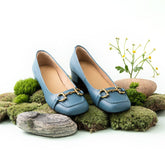 Loafer mit Blockabsatz und Horsebit-Detail Schwarz/Blau