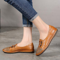 Handgemachte Leinen Mix Loafers Flache Schuhe Slip Ons Braun/Grün