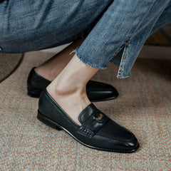 Retro Penny Loafers Square Toe Gold Münze dekorieren