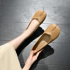 Damen Kalbsleder Casual Flats Split Toe Loafers Hellbraun/Khaki/Silber/Beige/Schwarz