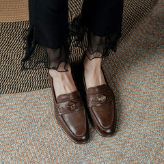 Retro Penny Loafers Square Toe Gold Münze dekorieren