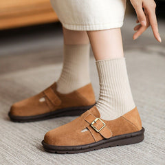 Buckle-fastening Soft Shoes Retro Suede Loafers