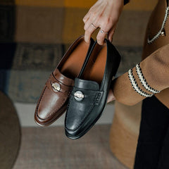 Retro Penny Loafers Square Toe Gold Münze dekorieren