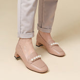 Pearls-Detailed Loafers Black/Bean Paste