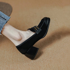 Suede Loafers Block Heel with Butterfly Details