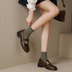 Mocasines retro de tacón de bloque y punta cuadrada