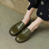 Handgemachte Kuh Penny Loafers Retro Blockabsatz