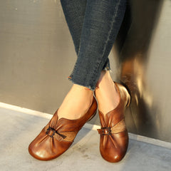 Handgemachte flache Halbschuhe mit runder Spitze Braun/Kamel