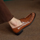 Retro Block Heel Penny Loafers With Wrinkle
