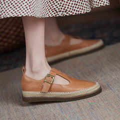 Handgemachte Mary Jane Schuhe mit flachem Riemen Braun/Gules/Schwarz