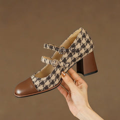 Mary Jane Pumps Doppelriemen Blockabsatz Büroschuhe