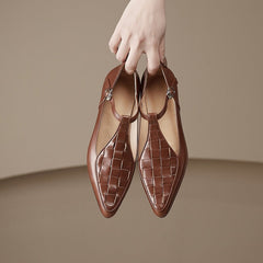 Gewebte Gladiator-Sandalen mit T-Riemen, Mary Jane-Schuhe, spitze Zehenpartie