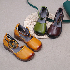 Handmade Genuine Mary Jane Retro Breathable Shoes Black/Brown/Coffee/Yellow/Green
