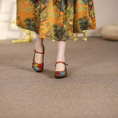 Block Heel Mary Jane Shoes with Rose