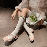 T strap Flower Detail Mary Jane Slingback Sandals Block Heel Square Toe