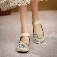 Mary Jane Shoes Cut Out Round Toe Buckle Flat Loafers