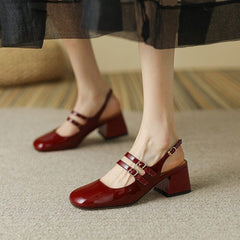 Zapatos de oficina con tacón de bloque y tira trasera tipo Mary Jane con doble tira