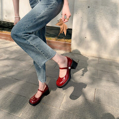 Pumps Mary Jane Heels Sandalss Round Toe Pearl Buckle