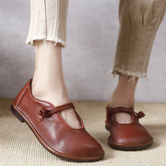 Handgemachte schwarz/braun/grüne Mary Jane Flats Retro Runde Zehen Original Design