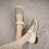 Mary Jane Shoes Cut Out Round Toe Buckle Flat Loafers