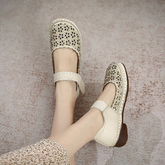 Mary Jane Shoes Cut Out Round Toe Buckle Flat Loafers