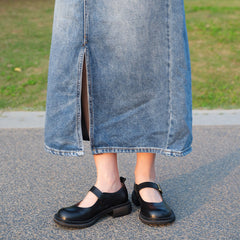 Handgemachte Retro Pumps Mary Jane Runde Zehenpartie Schnallen Schwarz