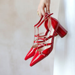 Handgefertigte Mary Jane Schuhe 55mm Pumps mit Dreifachriemchen Blockabsatz