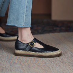 Handgemachte Mary Jane Schuhe mit flachem Riemen Braun/Gules/Schwarz