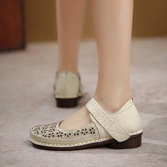 Mary Jane Shoes Cut Out Round Toe Buckle Flat Loafers