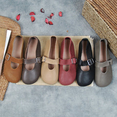 Handgemachte Mary Jane Schuhe aus Kalbsleder, runde Zehenpartie, weiche Sohle, Schnalle, zum Reinschlüpfen, Schwarz/Beige/Blassgelb