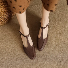 T strap Detail Mary Jane Slingback Sandals Block Heel Square Toe