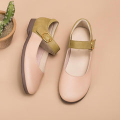 Mary Jane plana hecha a mano con punta redonda en color albaricoque/rosa