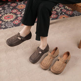 Soft Woven T Strap Mary Jane Shoes Retro Flats