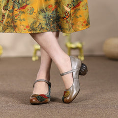 Block Heel Mary Jane Shoes with Rose