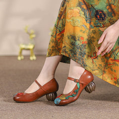 Block Heel Mary Jane Shoes with Rose