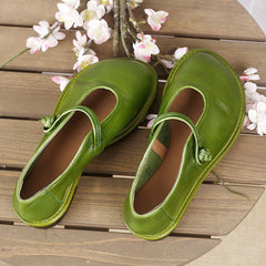 Handgemachte schwarz/braun/grüne Mary Jane Flats Retro Runde Zehen Original Design