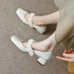 Handgemachte Patent Mary Jane Pumps Blockabsatz Büroschuhe Bud Seide dekorieren