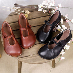 Handgemachte schwarz/braun/grüne Mary Jane Flats Retro Runde Zehen Original Design